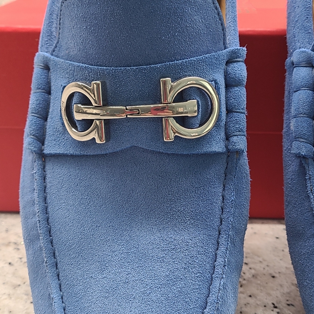 Ferragamo Grazioso Men's Loafer - Indigo Blue Suede - Picture 5 of 14